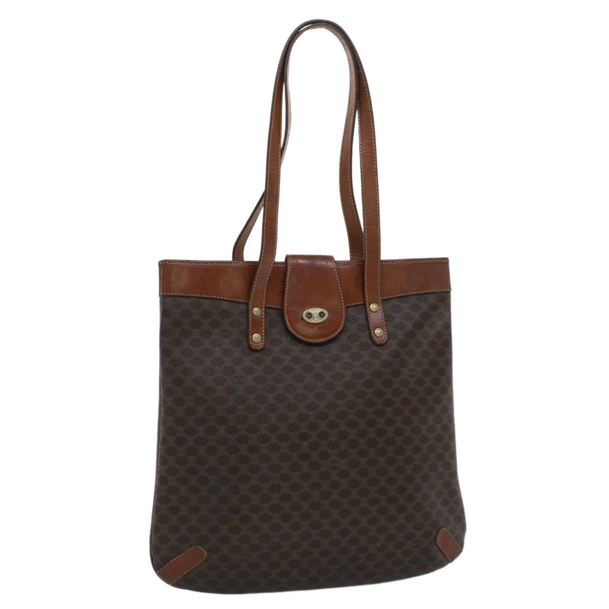 Luxury CELINE Macadam Canvas Shoulder Bag PVC Leather Brown 7491