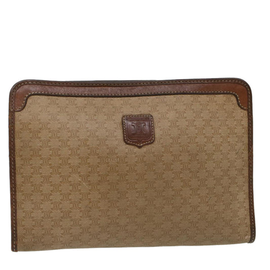 Luxury CELINE Macadam Canvas Clutch Bag Leather Beige 7544