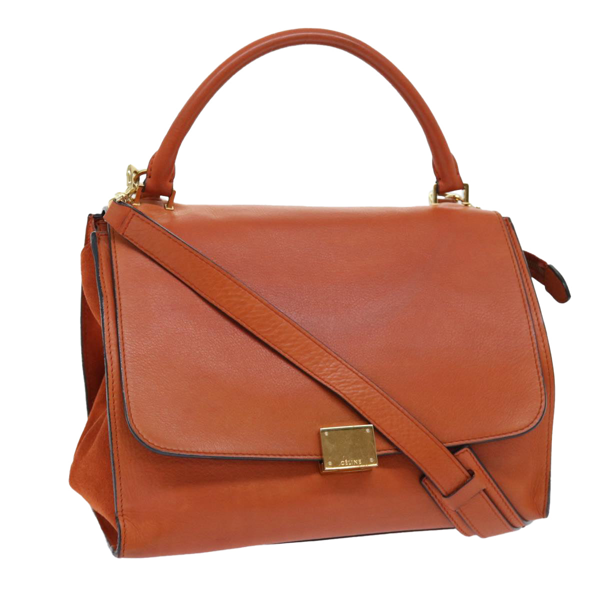 Luxury CELINE Shoulder Bag Leather 2way Orange 7869