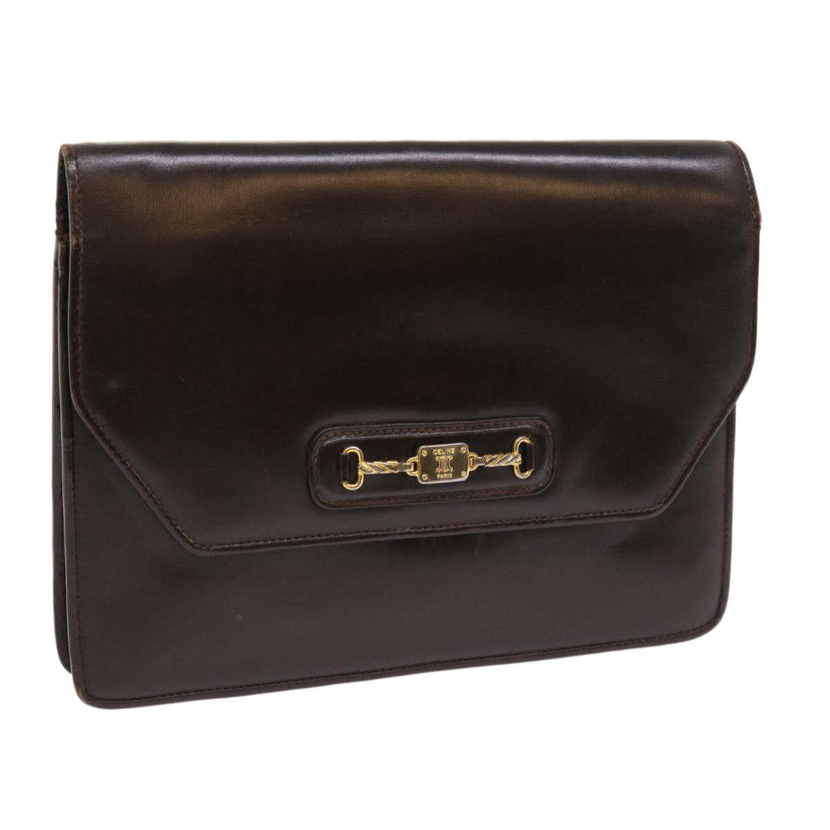Luxury CELINE Clutch Bag Leather Brown 8620