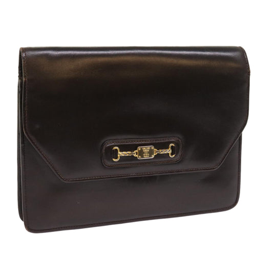 Luxury CELINE Clutch Bag Leather Brown 8620