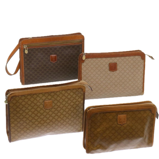 Luxury CELINE Macadam Canvas Clutch Bag PVC Leather 4Set Brown Beige 8705