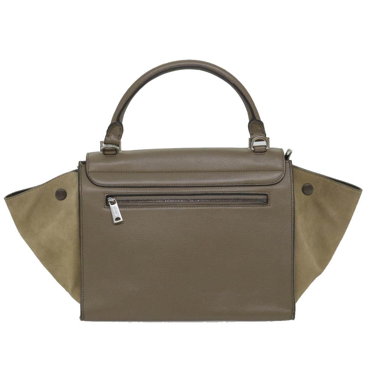 Luxury CELINE Trapeze Hand Bag Leather 2way Brown Gray 8887