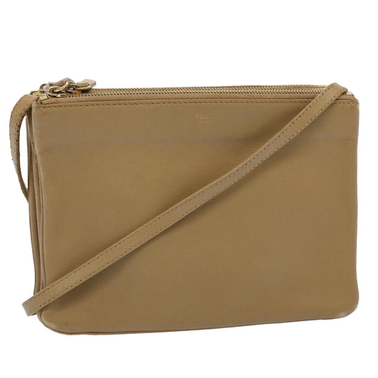 Luxury CELINE Trio PM Shoulder Bag Leather Beige 9583