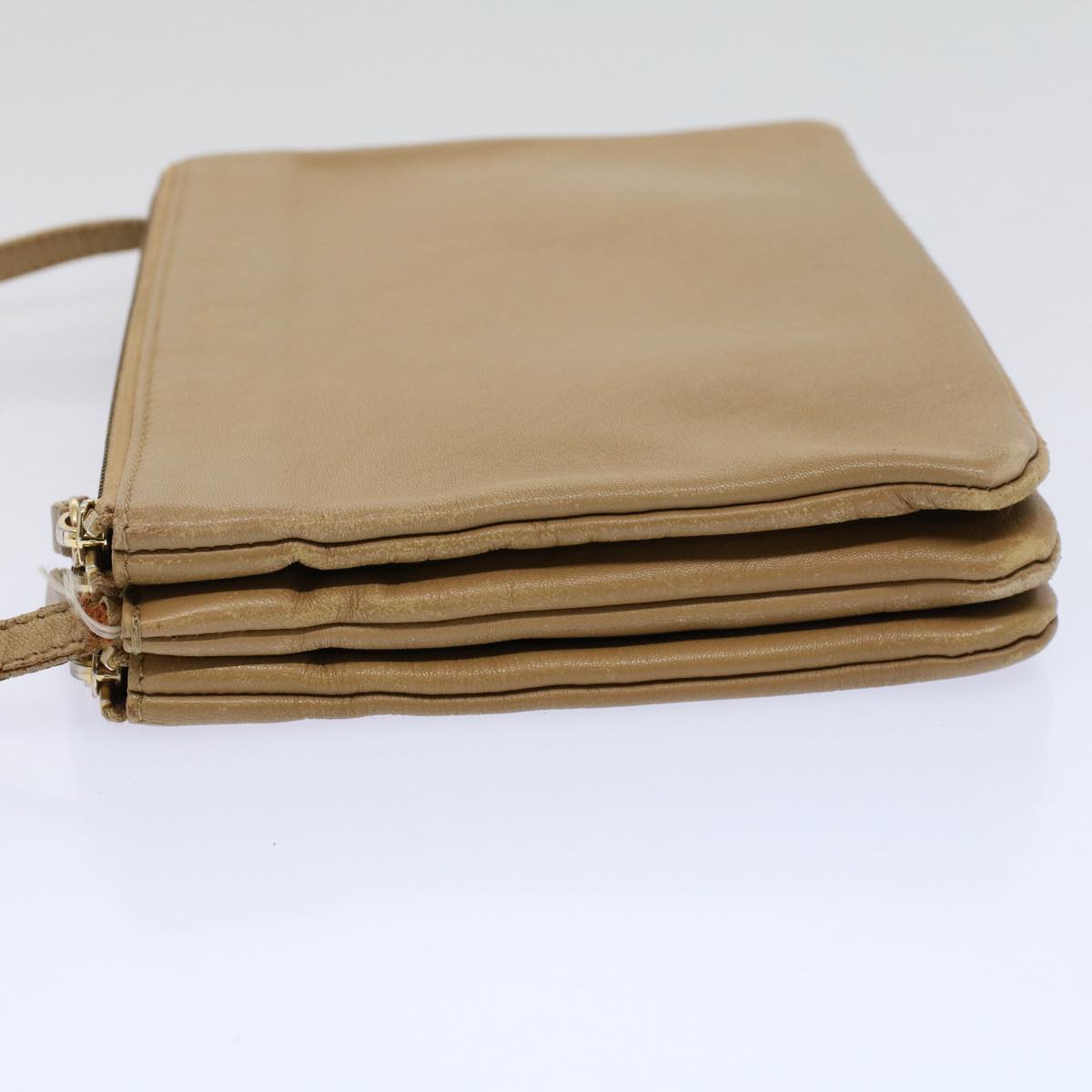 Luxury CELINE Trio PM Shoulder Bag Leather Beige 9583