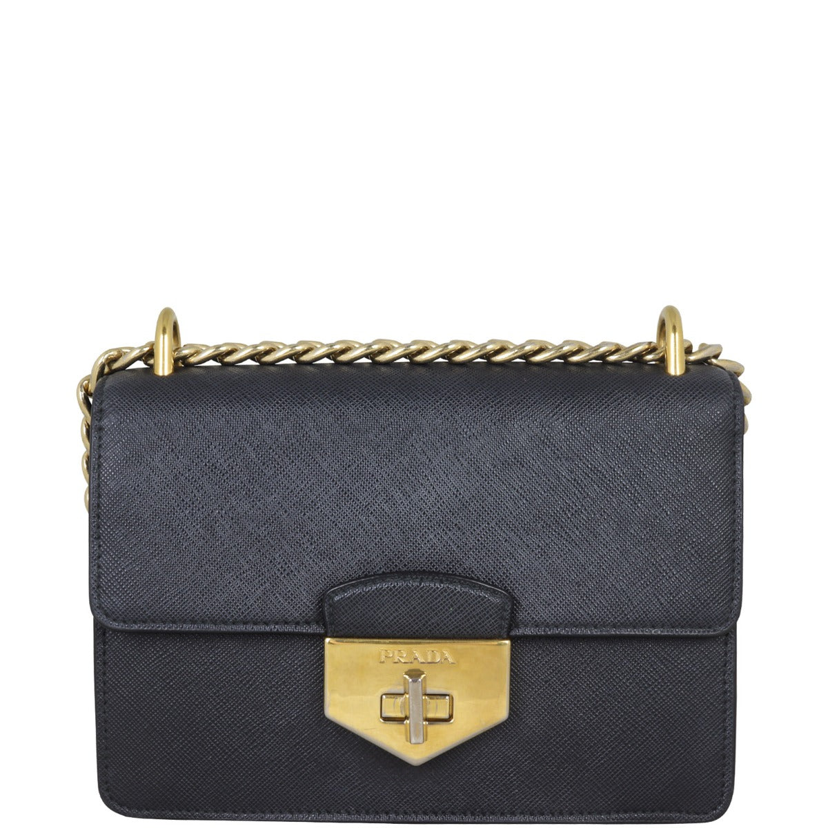 Prada Saffiano Turn Lock Chain Shoulder Bag