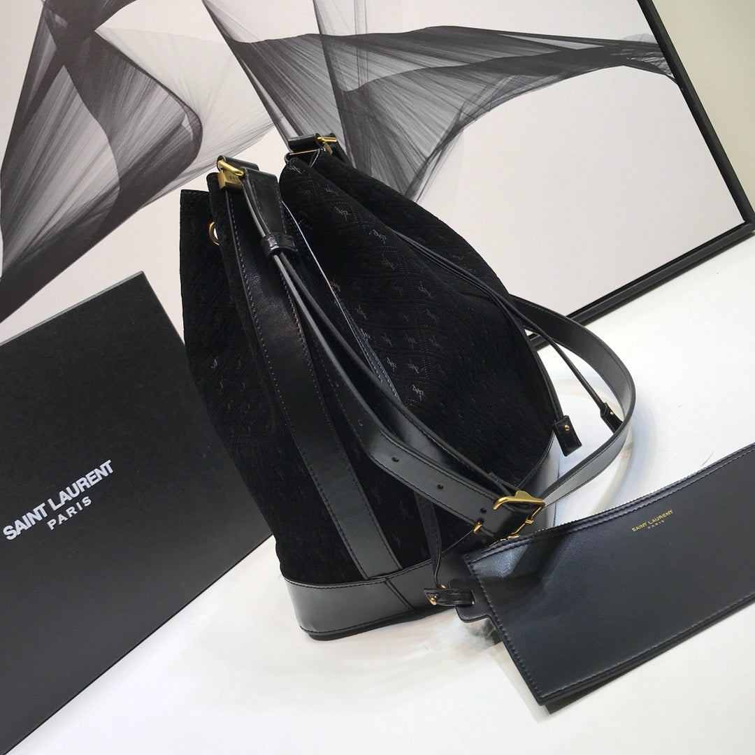 Yves Saint Laurent All-Over Monogram Bucket Bag Black