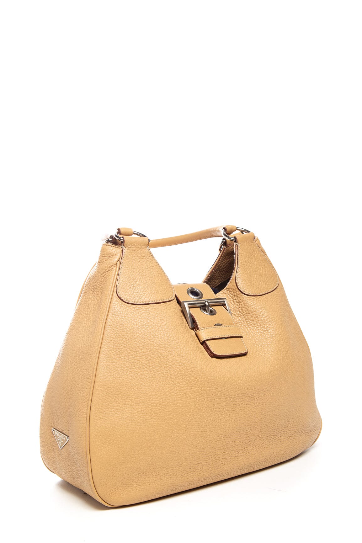 Prada Tan Leather Buckle Strap Shoulder Bag