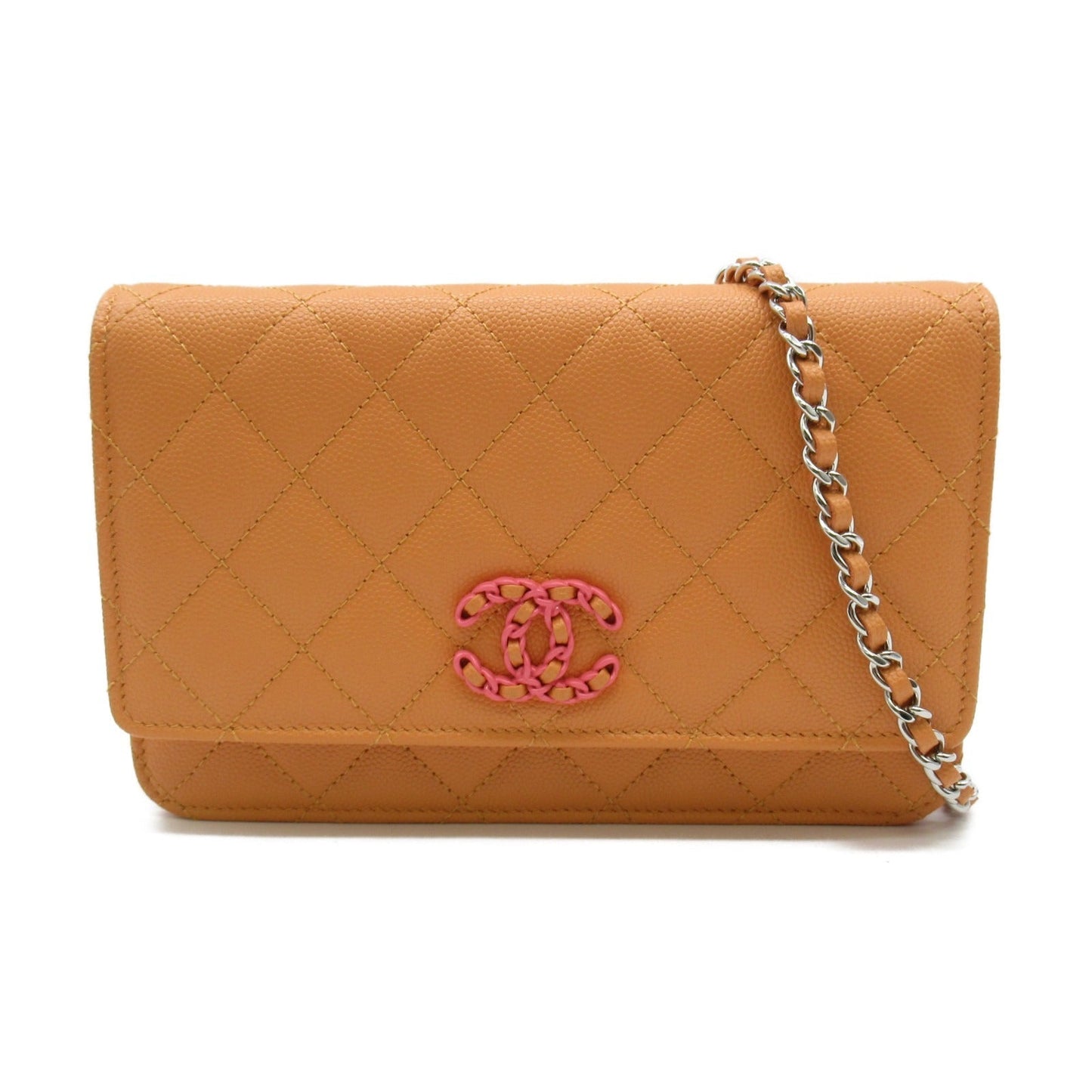 Chanel Chain Wallet Chain Wallet Bag Caviar S (Green ) Orange/Pink AP3709 B14928 NS838
