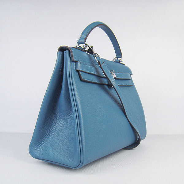 Luxury Hermes Kelly 32cm Togo Leather Handbag Blue/Silver