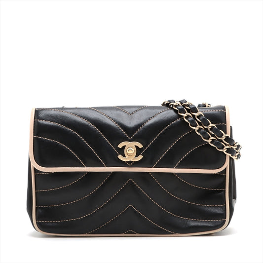 Chanel Chevron Single Flap Double Chain Bag Black Gold 8th