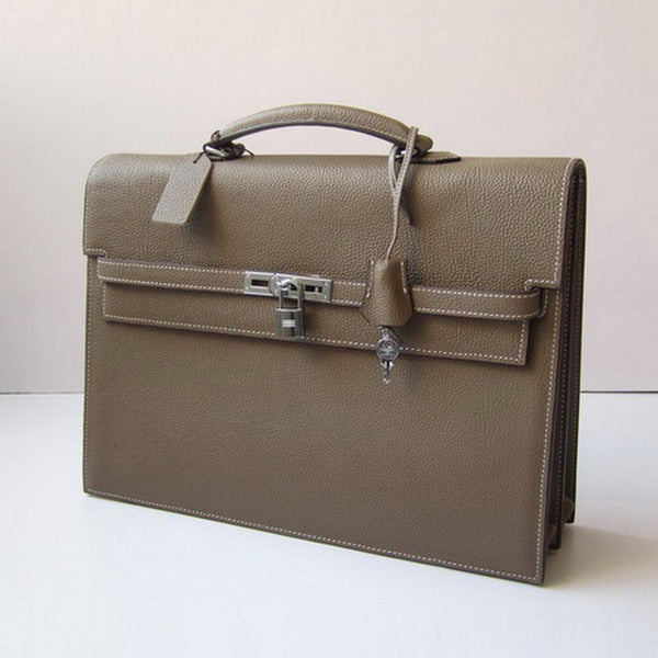 Luxury Hermes Briefcases Unisex Grey Handbag