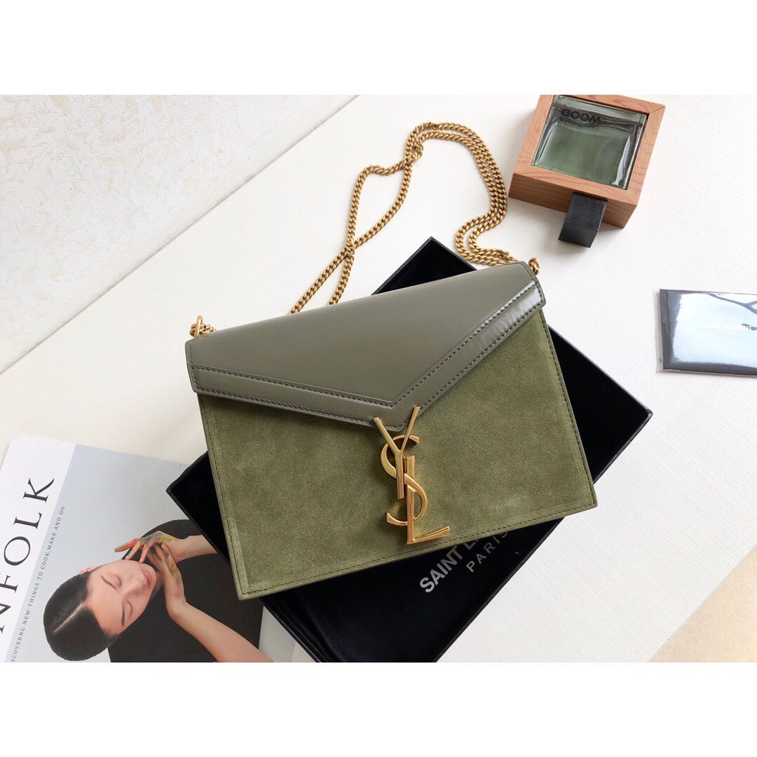Yves Saint Laurent Cassandra Medium Chain Bag In Box And Velvet Green.6in/