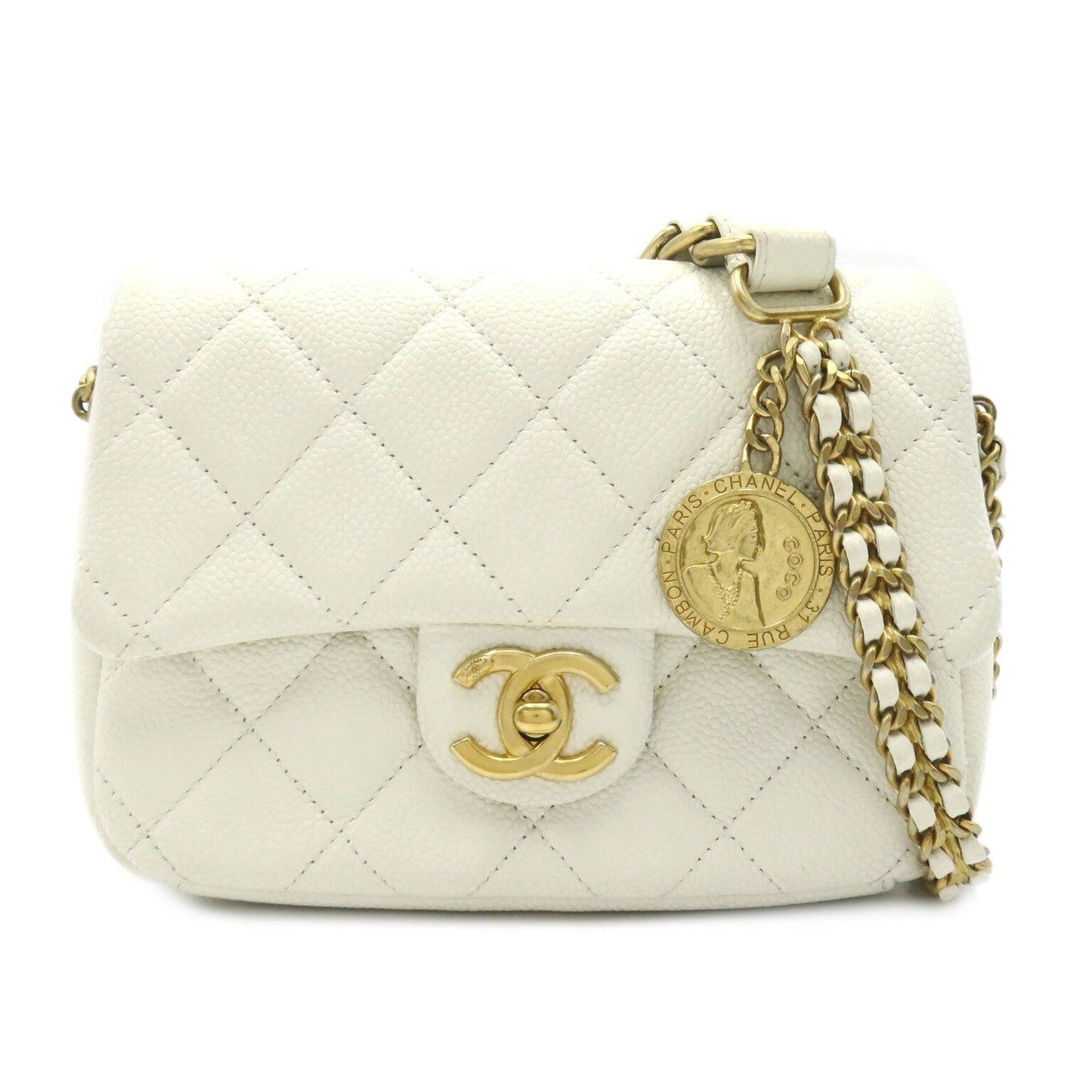 Chanel Chain Sder Chain Shoulder Chain Shellder Bag Caviar S White Shell