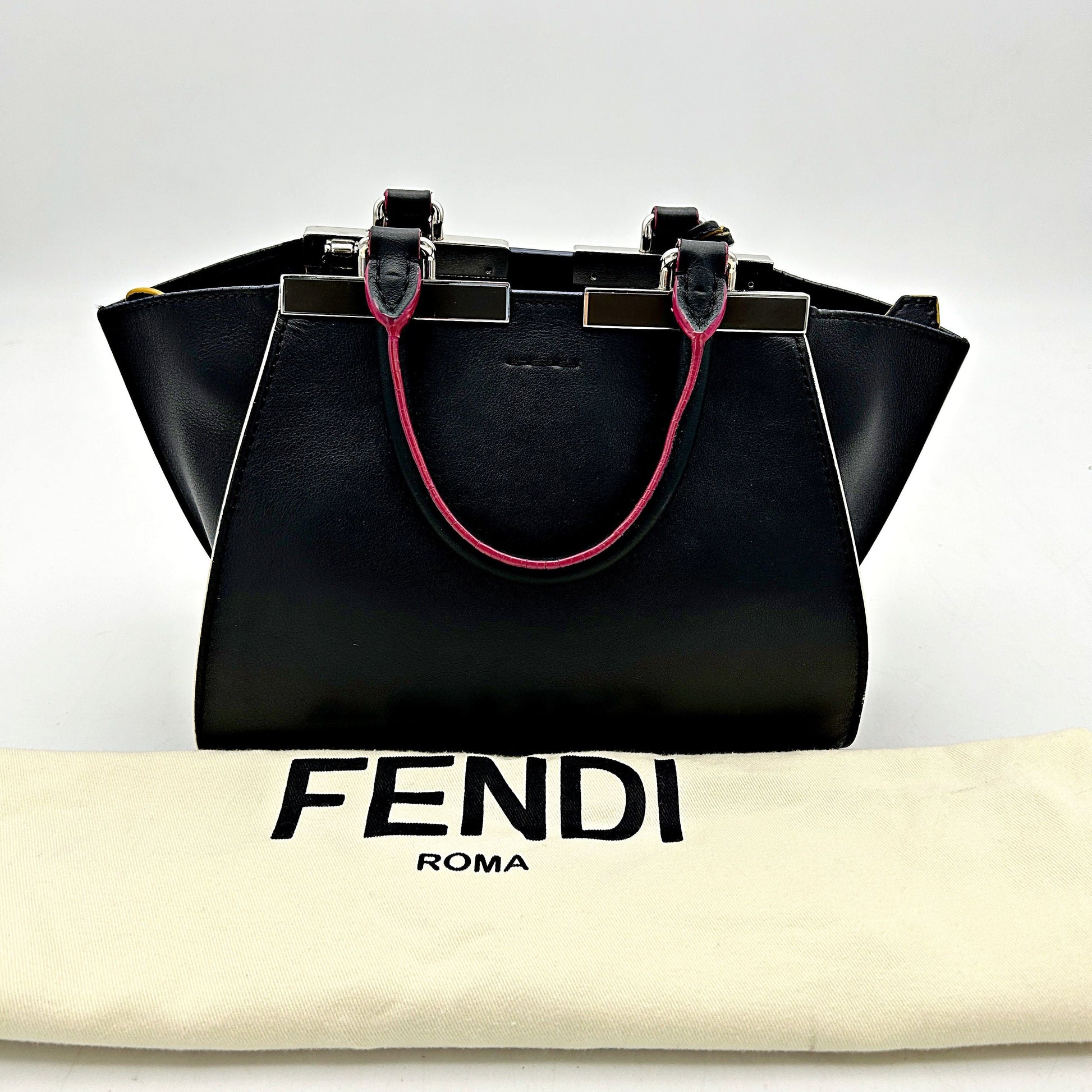 Fendi Petit Trois Jour Leather Handbag Black LA11536