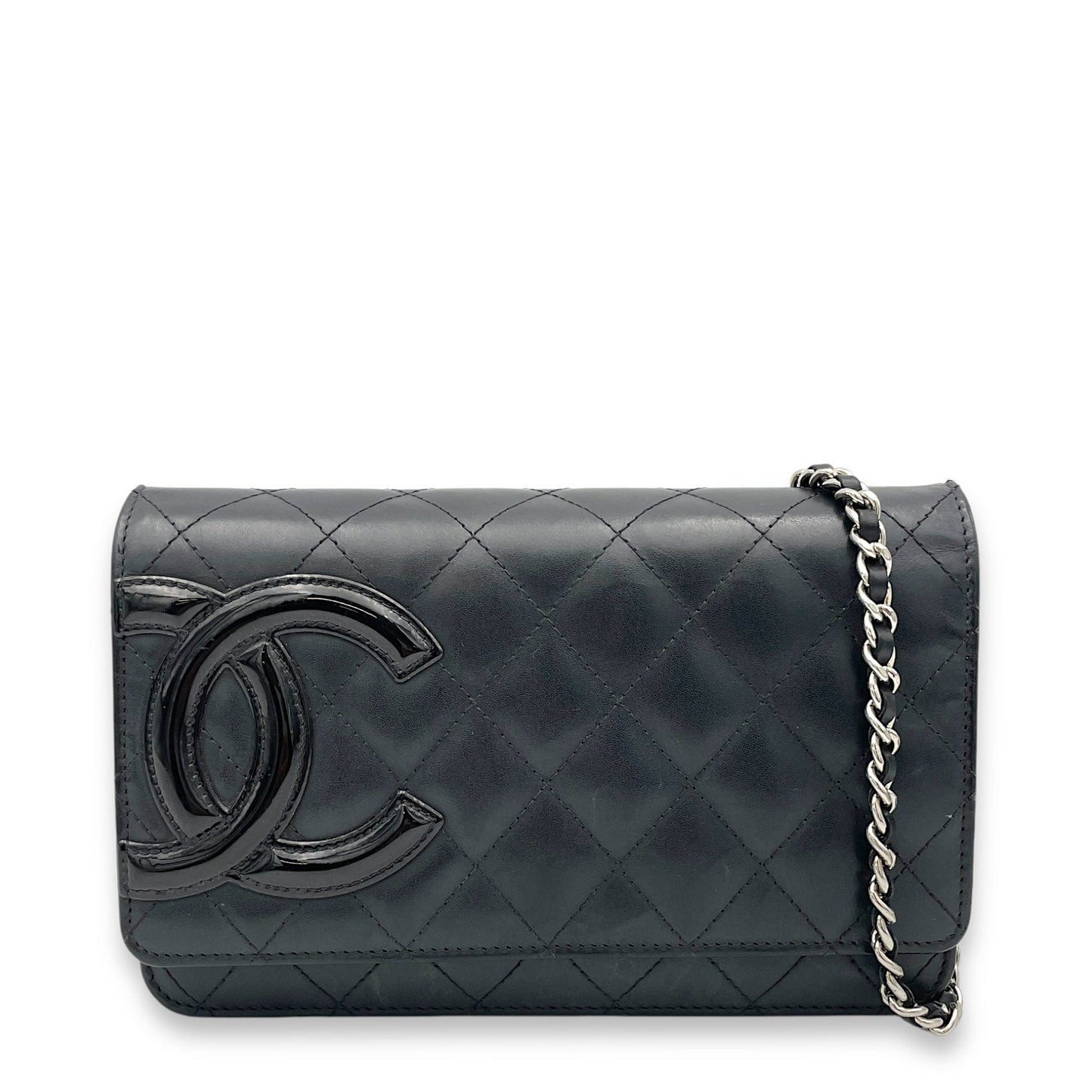 Chanel Cambon Wallet On Chain Black in Calfskin Silver hardware S2409 001046DT