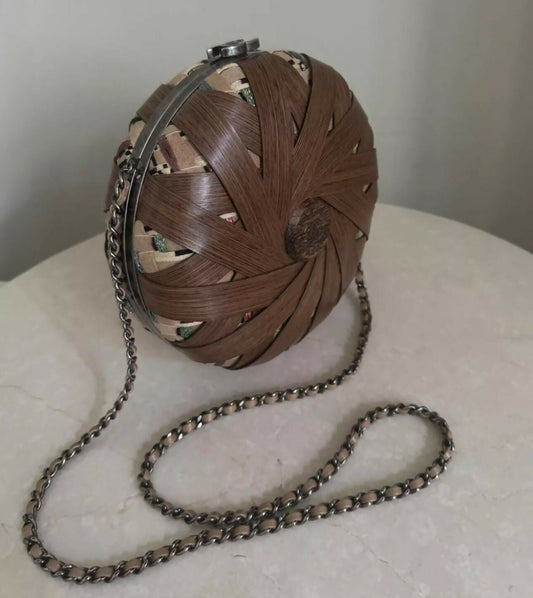 Chanel Havana By Night  Round Woven Wood and Tweed MinaudiÃ¨re