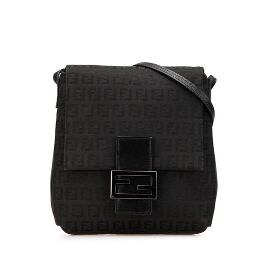 Fendi Zucchino Canvas Leather Shoulder Bag