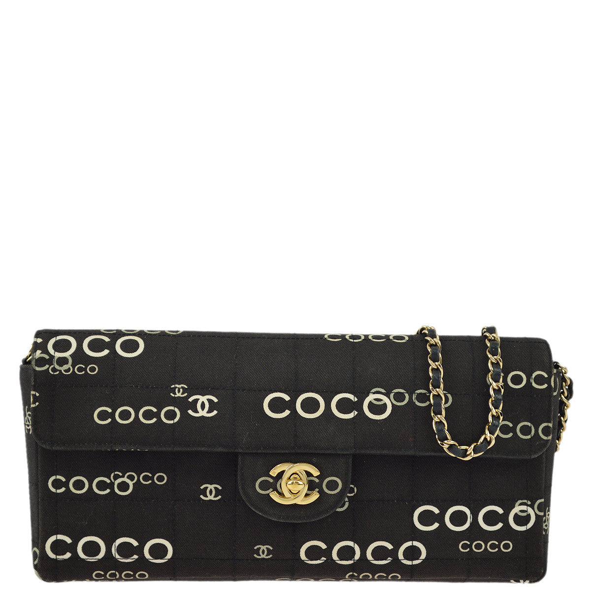 Chanel Black Canvas COCO East West Choco Bar Shoulder Bag