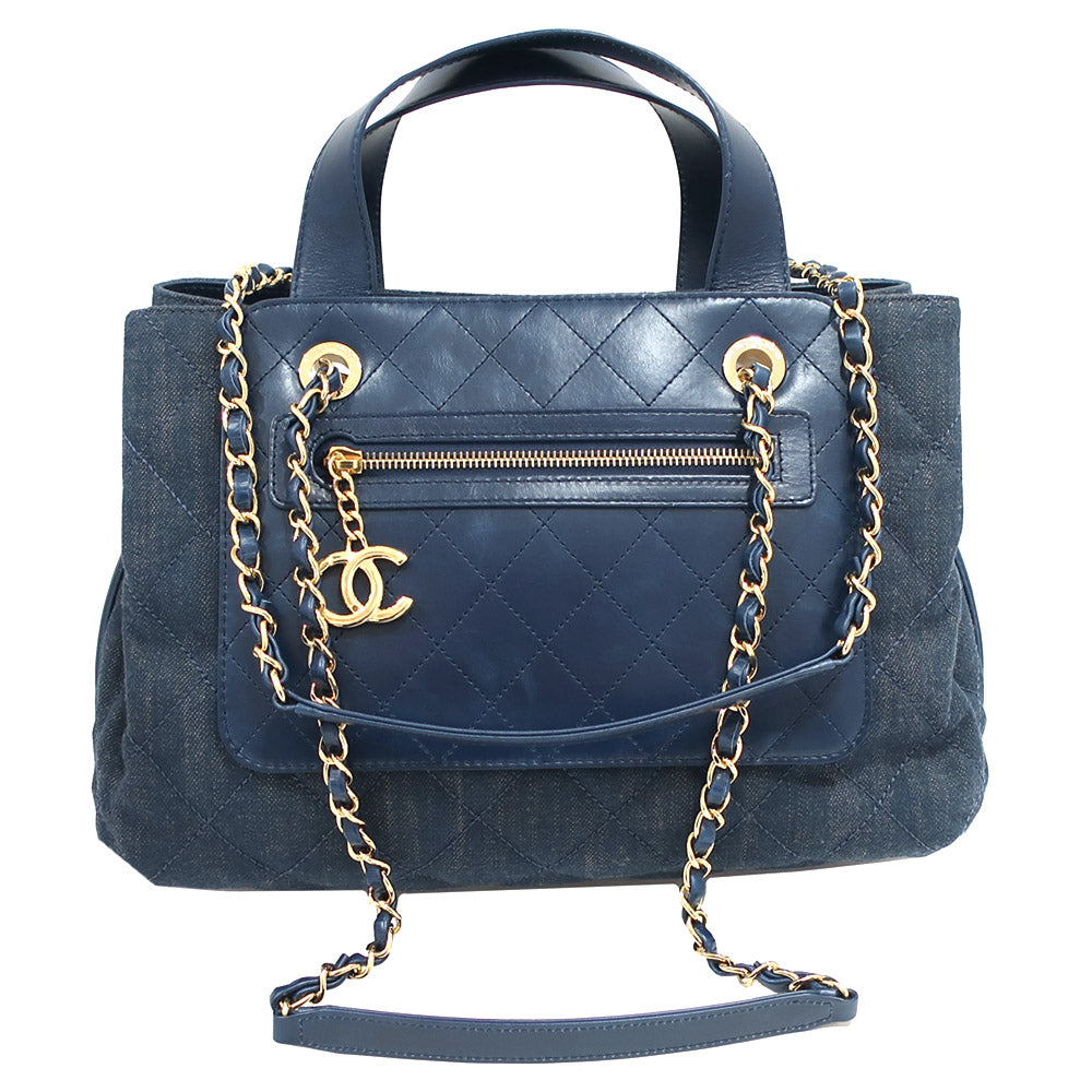 CHANEL Bag Matrasse A93559 Denim/Leather Blue G CC Mark 2WAY Hand/Chain Shoulder Woman 23rd /8-digit Certificate Box