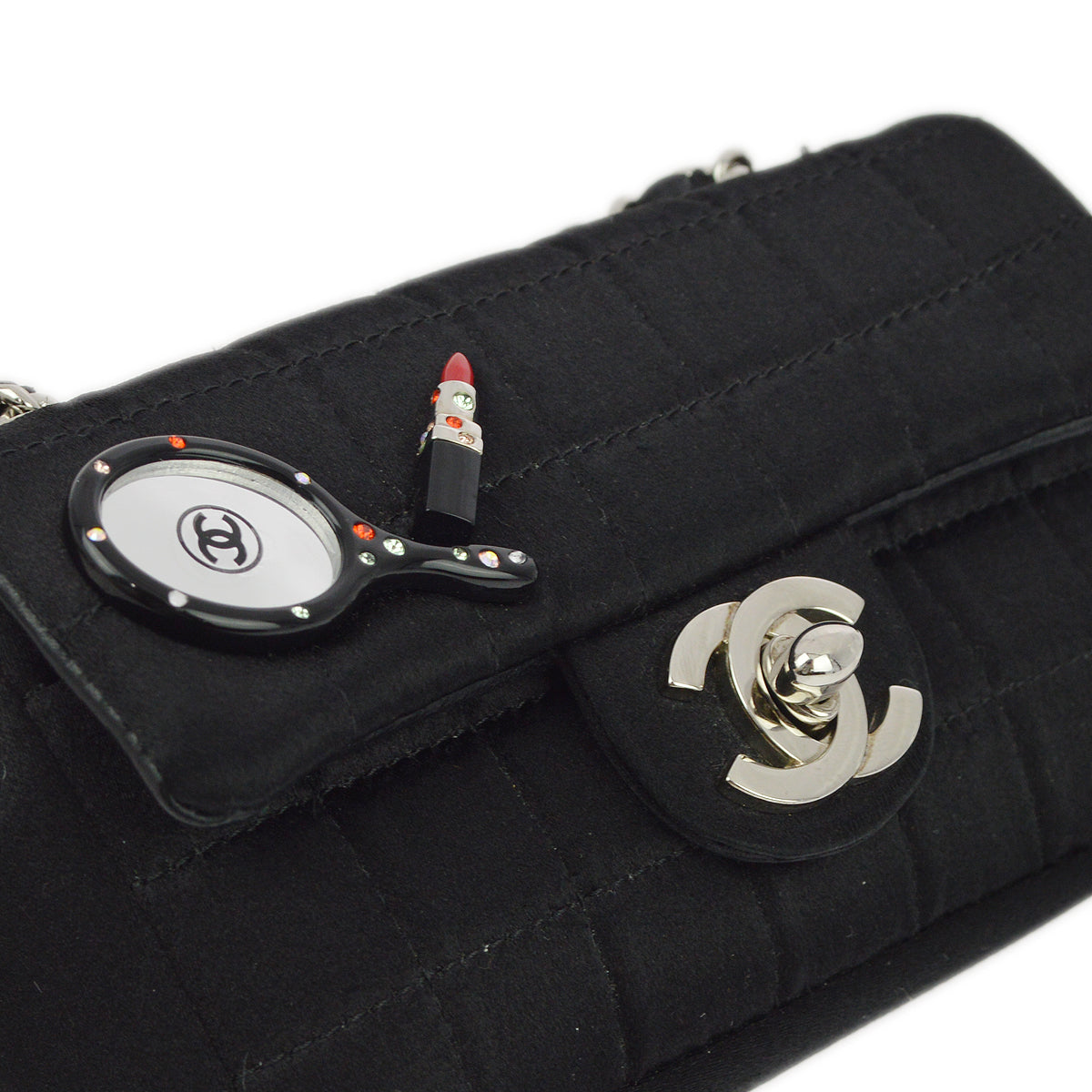 Chanel Black Satin Choco Bar Single Chain Shoulder Bag