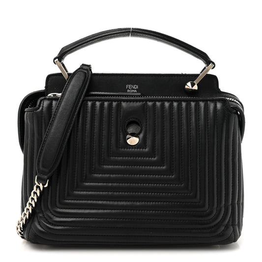 Fendi Shiny Nappa Trapuntata Chain Small DotCom Chain Satchel Black