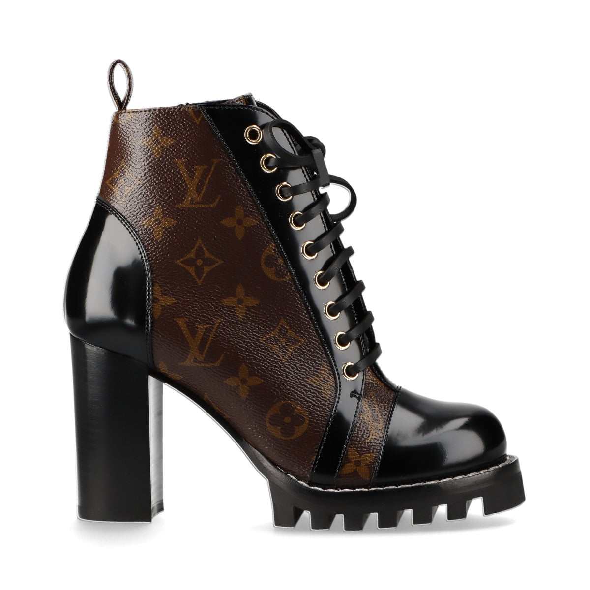 Louis Vuitton 22 PVC Leather Short Boots EU37 1/2 Black × Brown MA0272 Monogram Box Bag