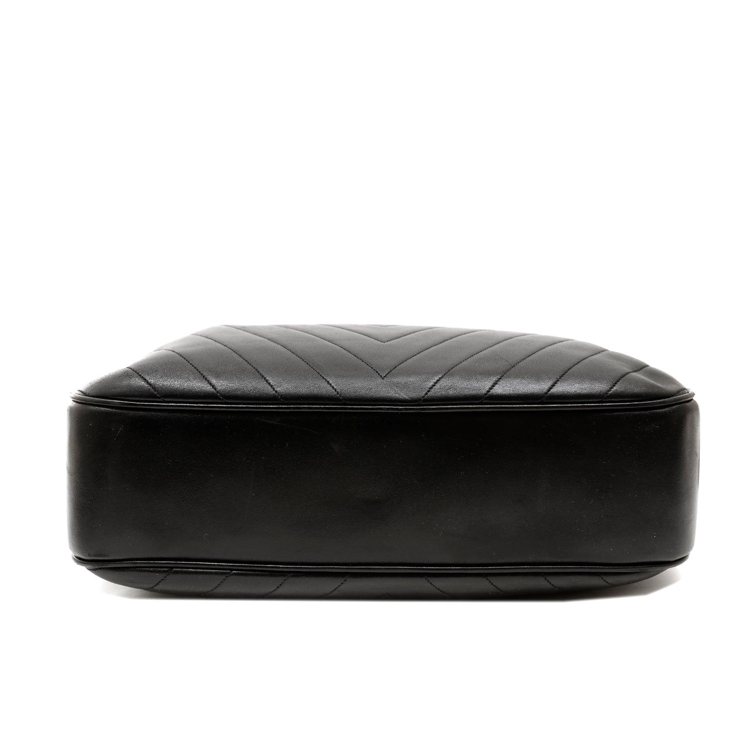 Chanel Black Chevron Leather Day Bag