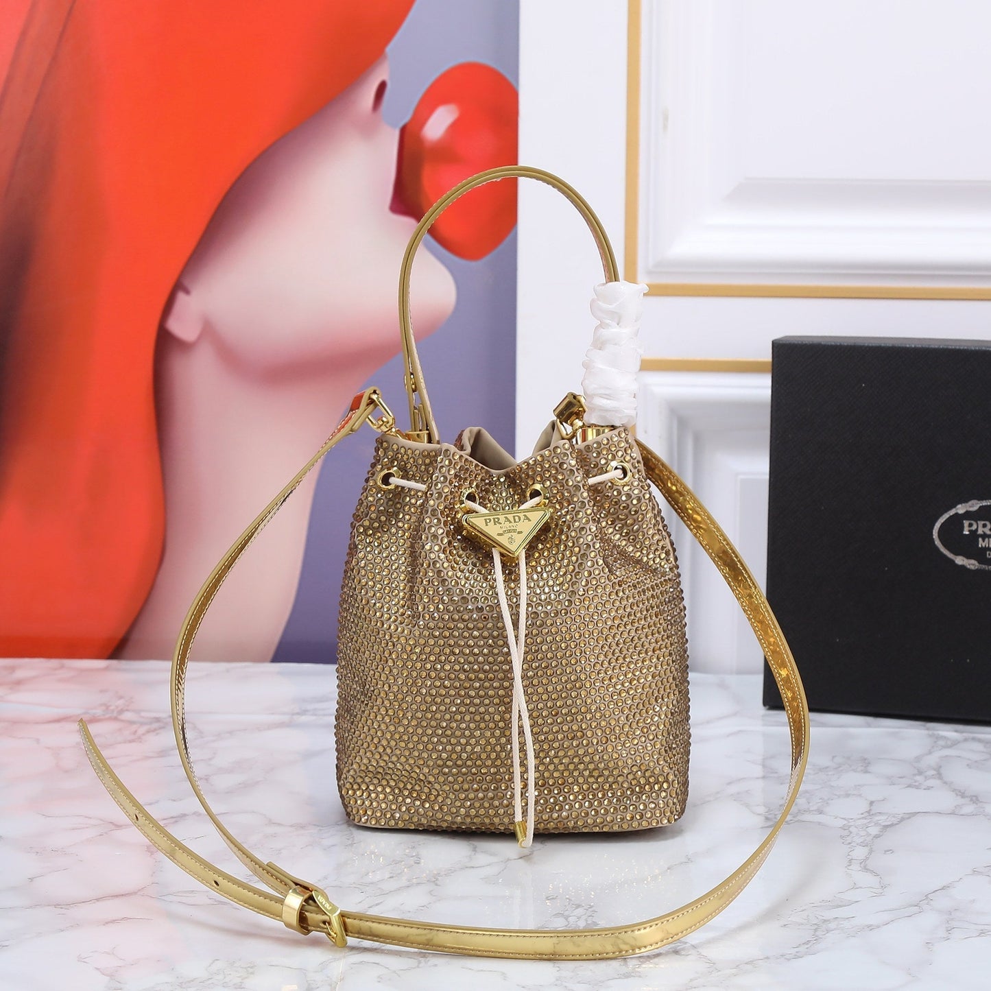 BOLSA Prada BUCKET STRASS Luxury Handbag