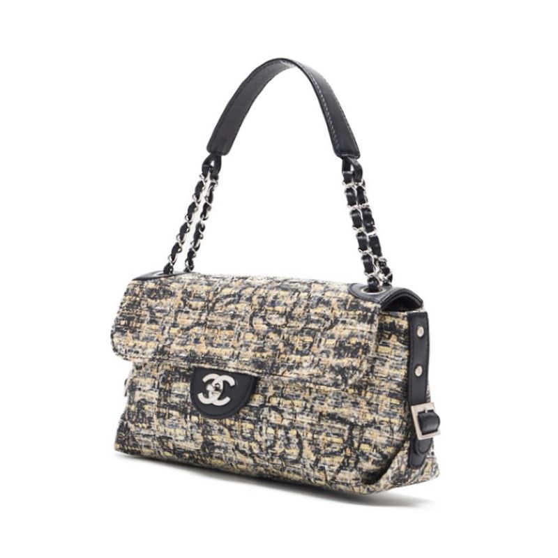 Chanel Camelia Turnrock Chain Shooter Tweed Black Multicolor (Silver G ) Shooter Bag Shooter Bag Lady Hybrid ShipSS escence Online