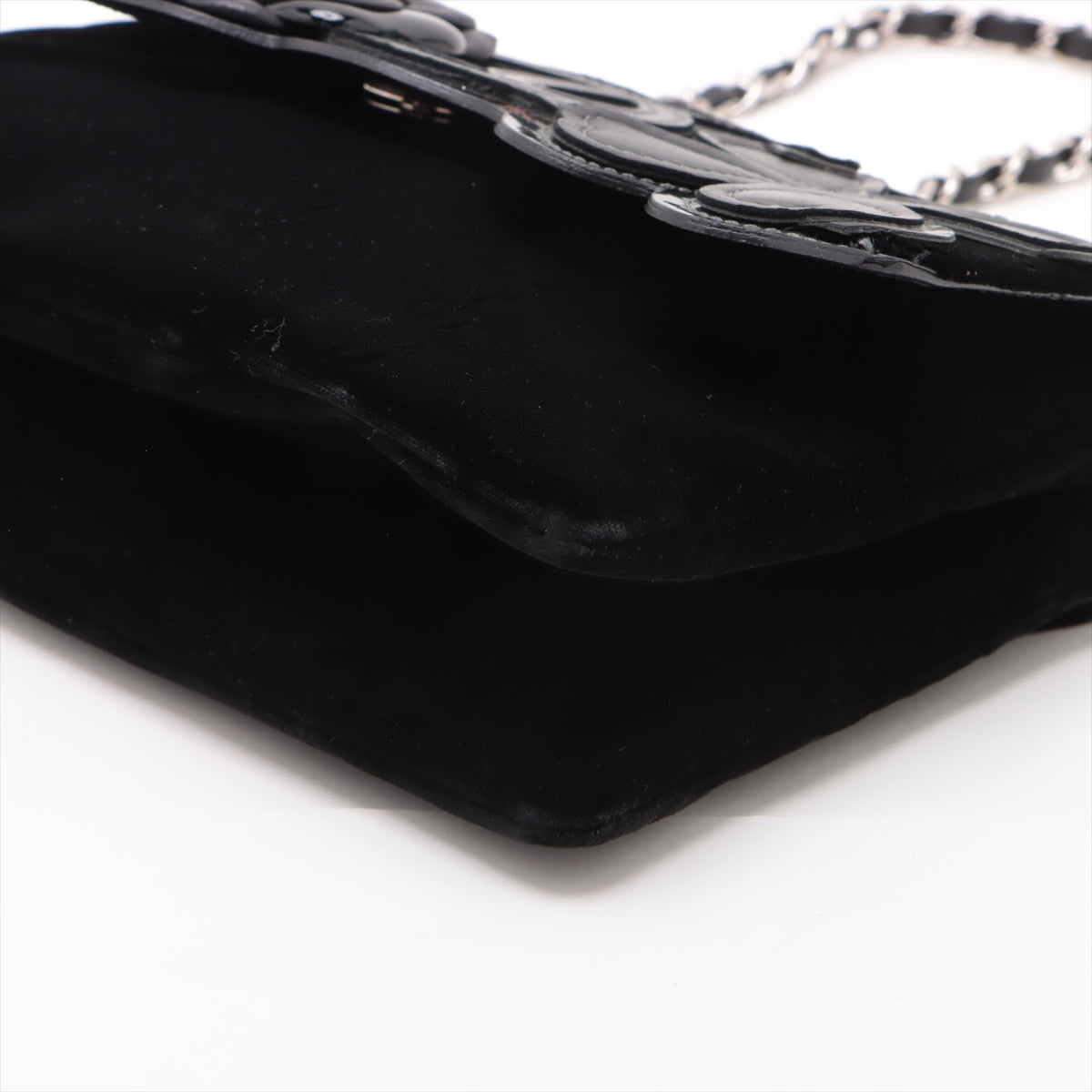 Chanel Camelia Belbet X Leather Chain Shoulder Bag Black Silver G
