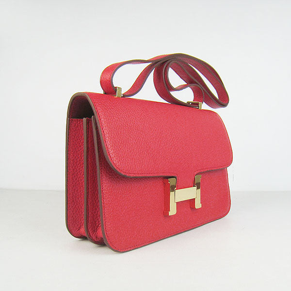 Luxury Hermes Calf Leather Message Bag Red Golden
