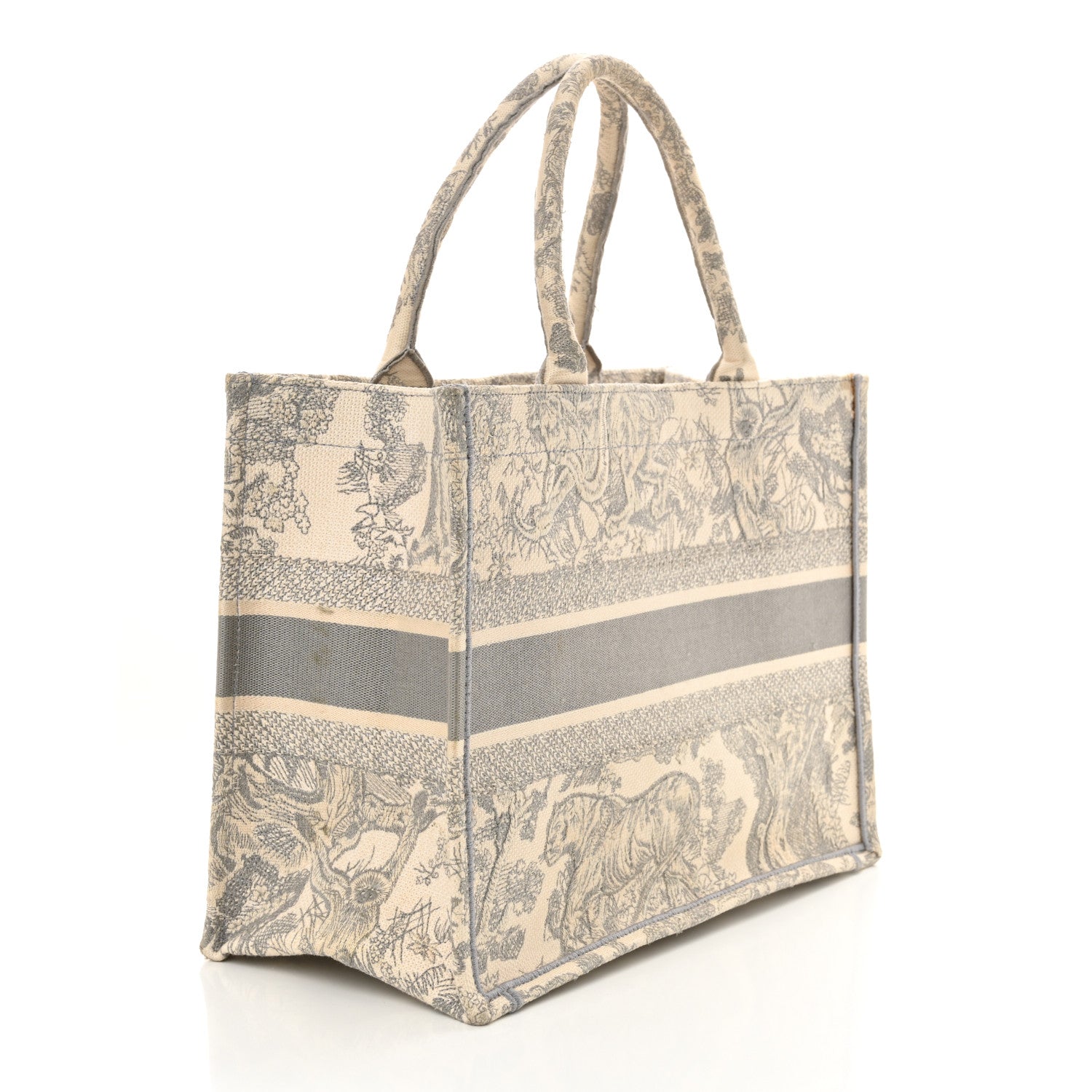 Christian Dior Canvas Embroidered Medium Dioriviera Toile De Jouy Book Tote Gray