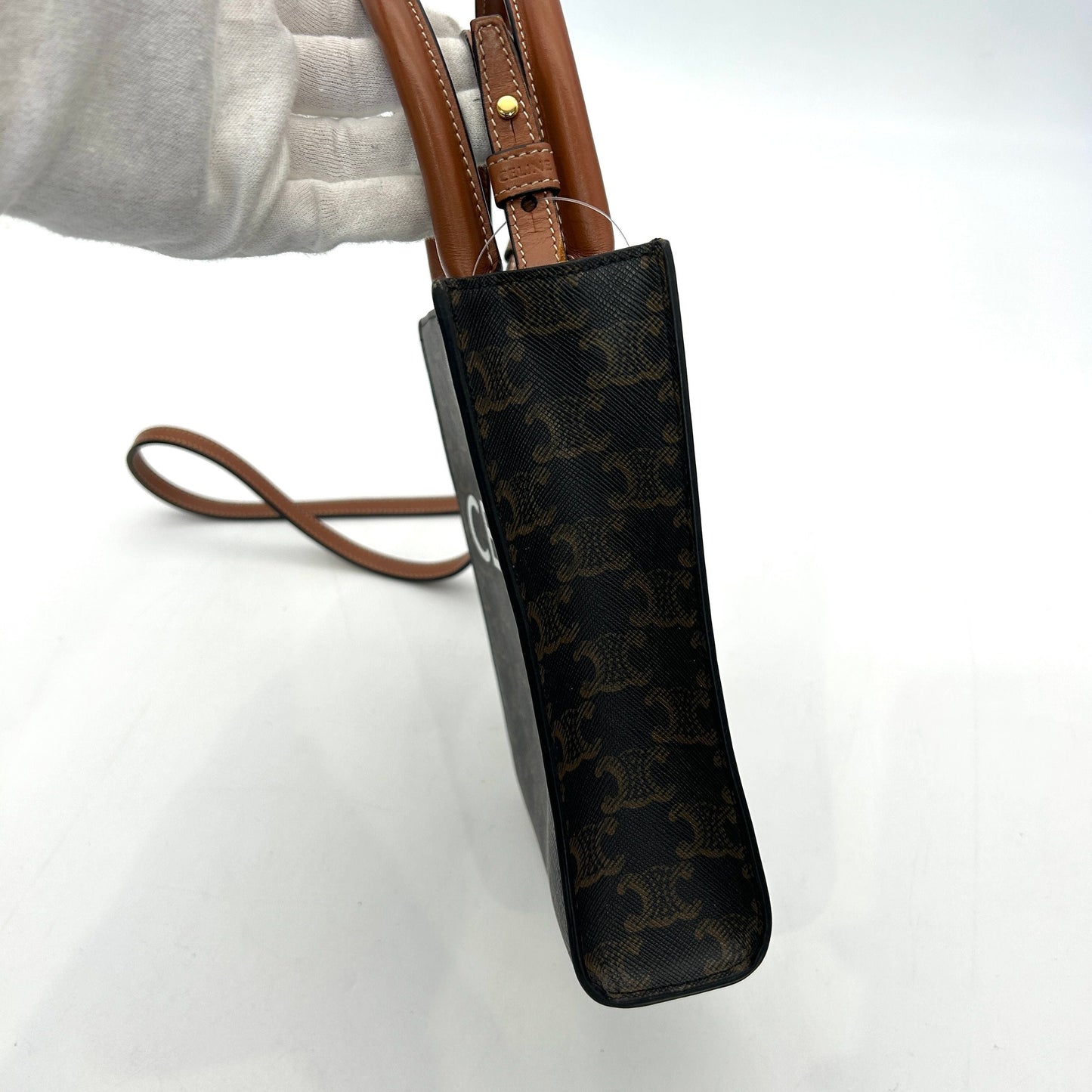 Luxury CELINE Black/Brown Triomphe Coated Canvas and Leather Mini Vertical Cabas Tote Luxury CELINE ce33107cc