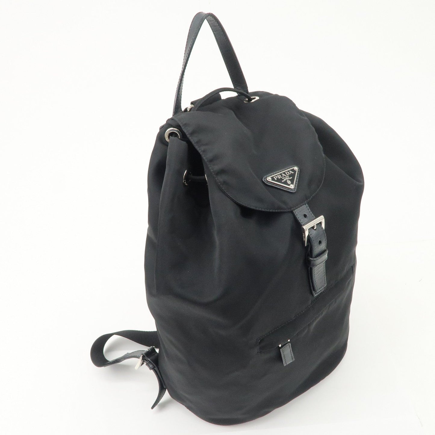 PRADA Triangle Logo Nylon Leather Backpack Ruck Sack Black