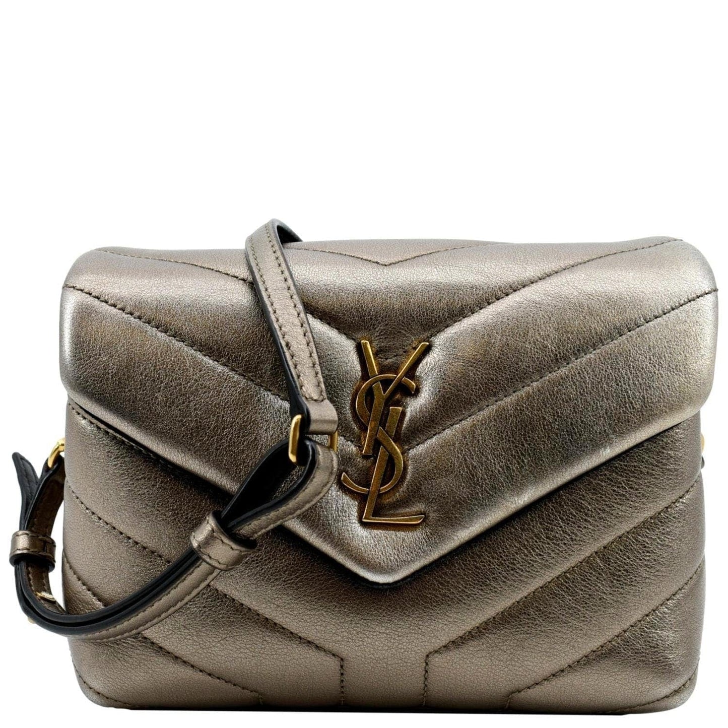 SAINT LAURENT Loulou Toy Matelasse Leather Crossbody Bag Metallic Gold
