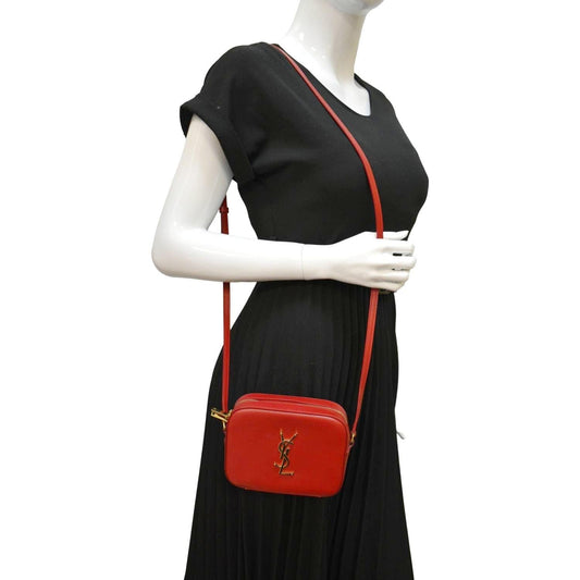 SAINT LAURENT Leather Crossbody Camera Bag Red