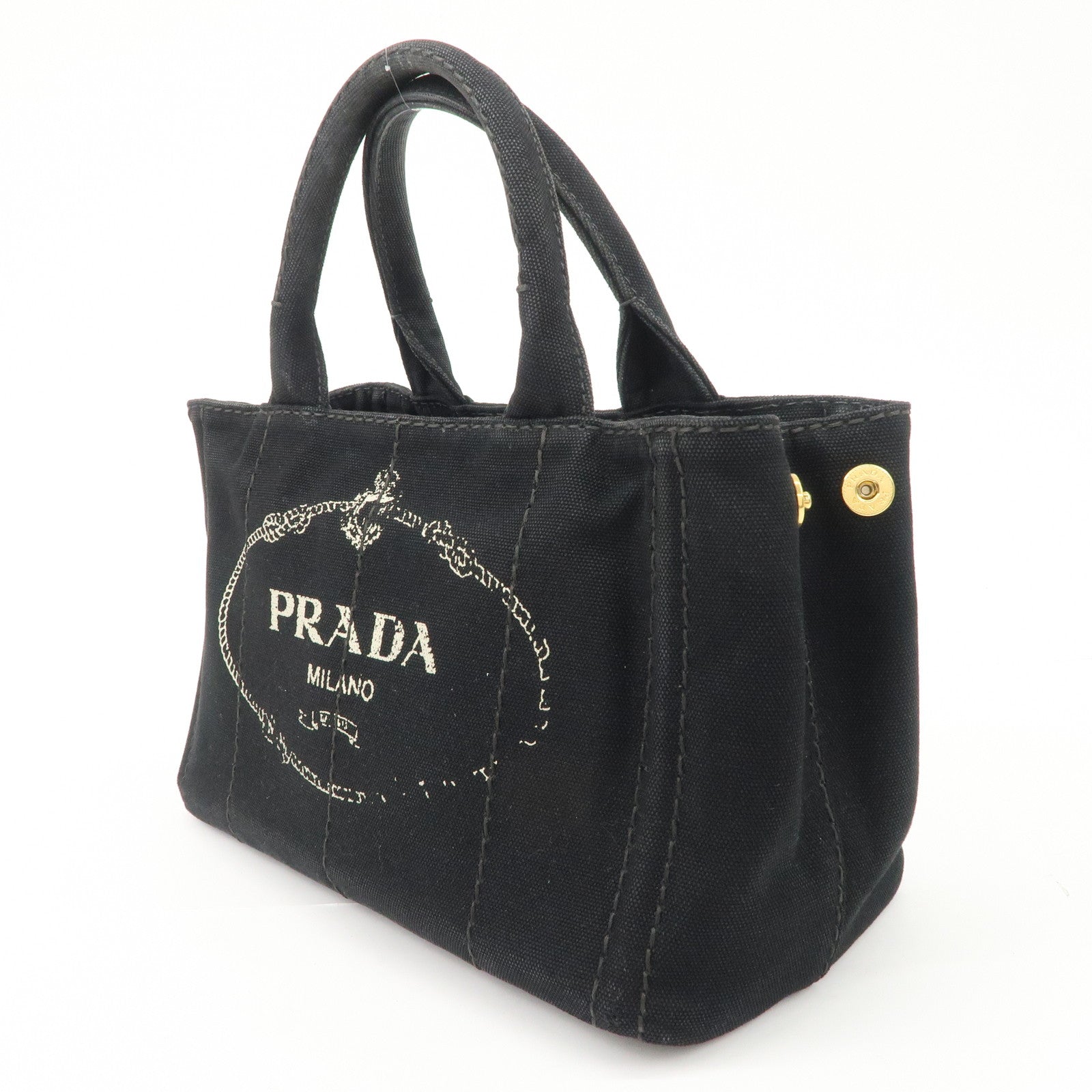 PRADA Logo Canapa Denim 2 Way Tote Bag Hand Bag Black B2642B