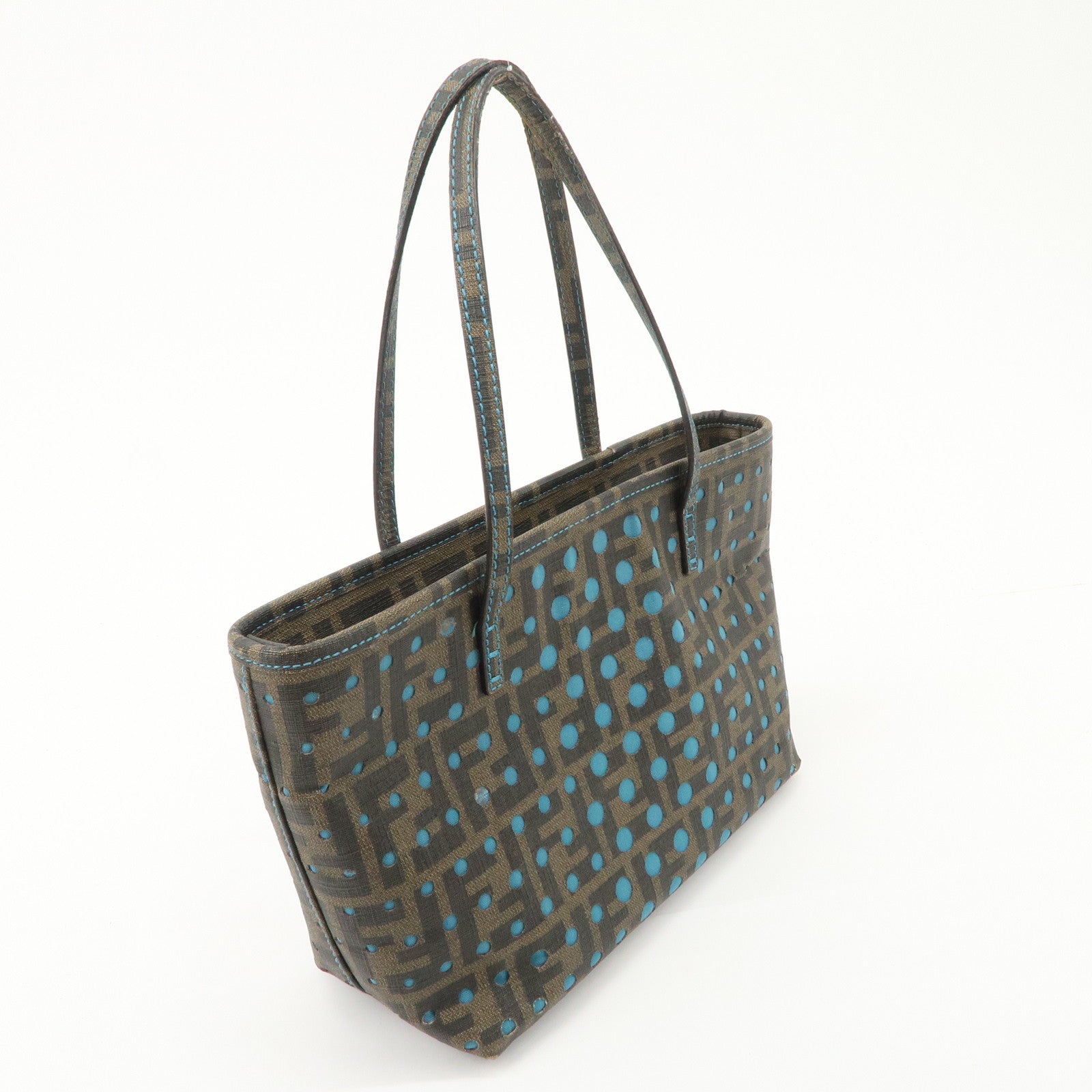 FENDI Zucca PVC Nylon Punching Tote Bag Brown Black 8BH223