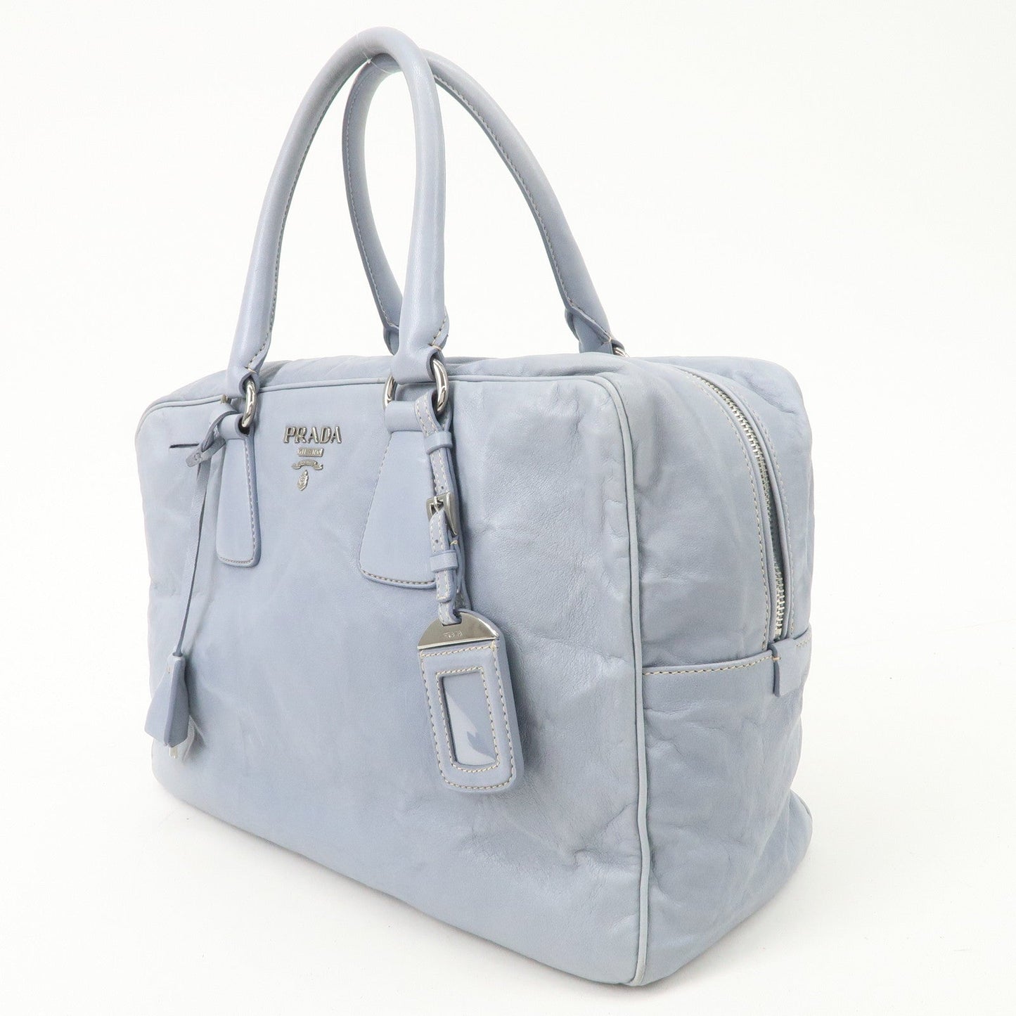 PRADA Logo Leather Shoulder Bag Hand Bag Blue BL094F