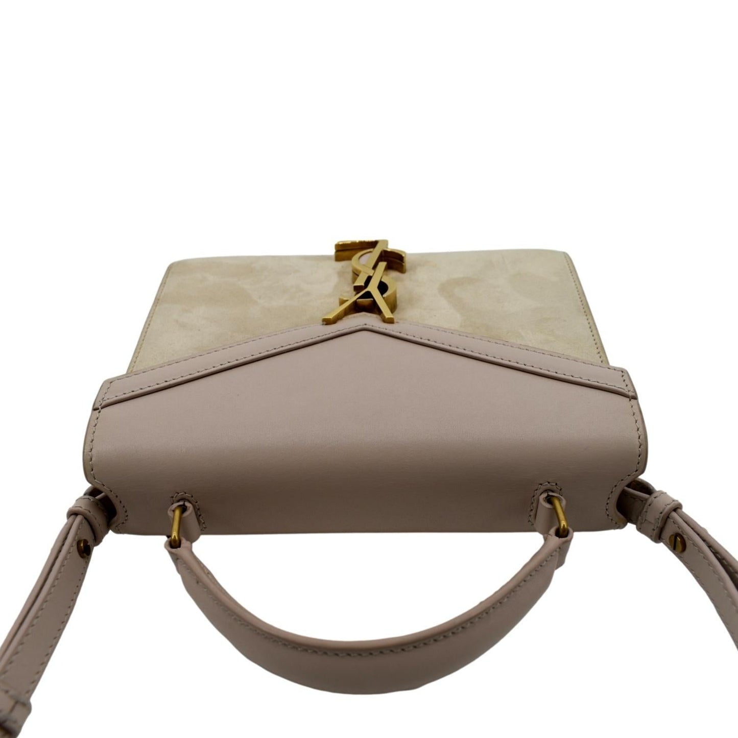 SAINT LAURENT Cassandra Mini Calfskin Leather Shoulder Bag Cream
