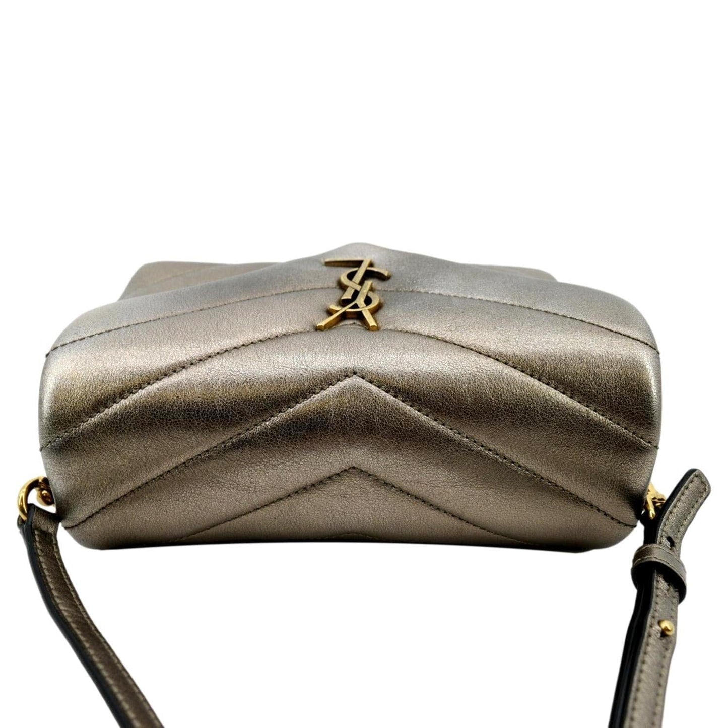 SAINT LAURENT Loulou Toy Matelasse Leather Crossbody Bag Metallic Gold
