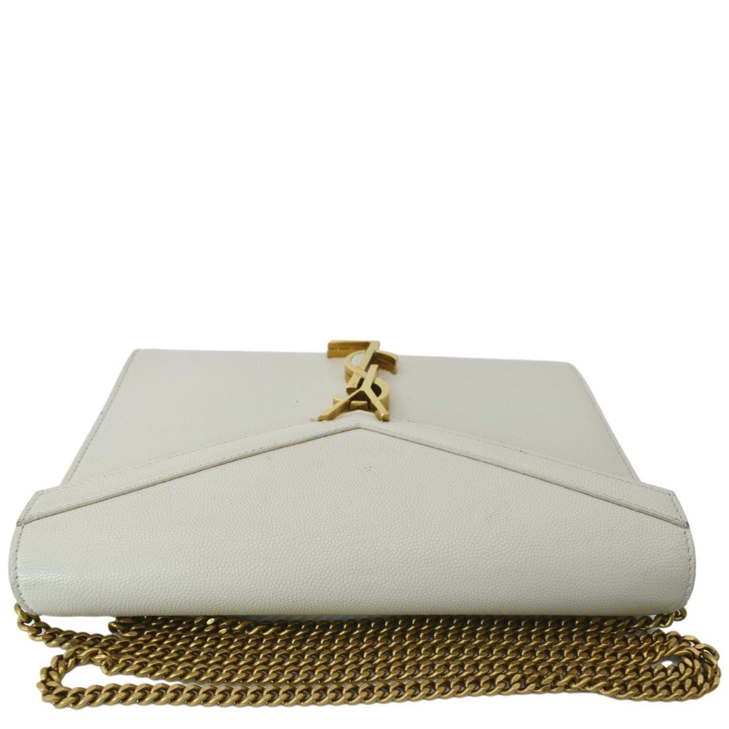 SAINT LAURENT Cassandra Grain De Poudre Embossed Flap Crossbody Bag White