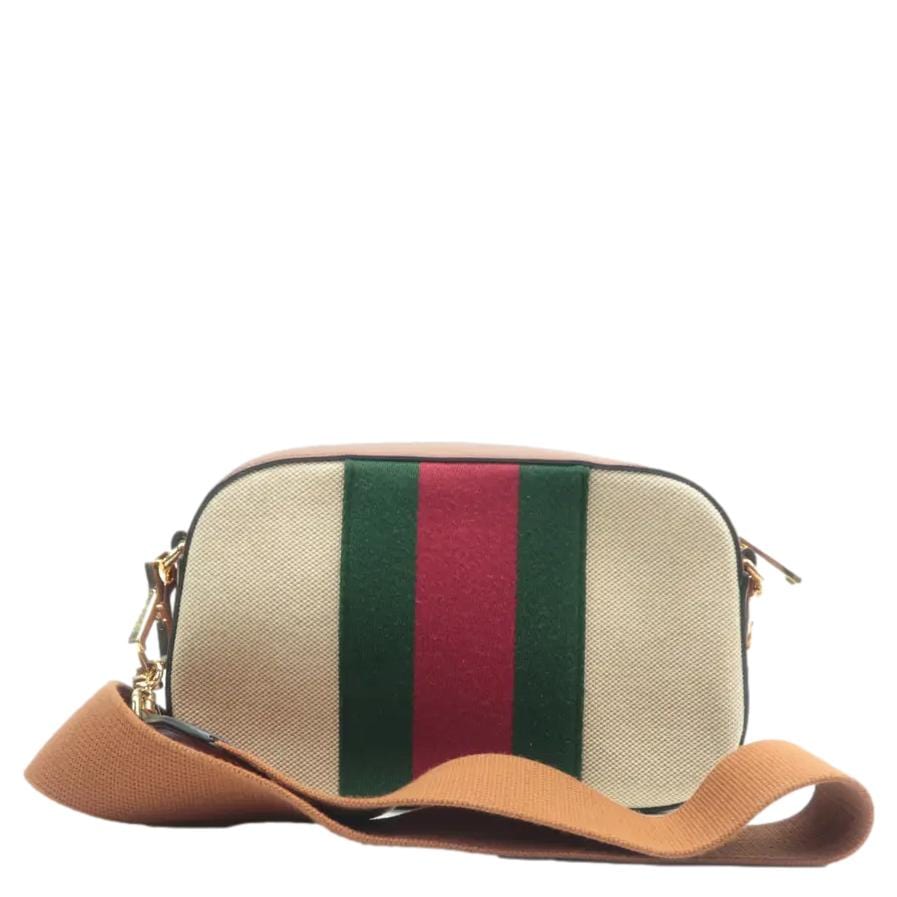 GUCCI Web Canvas Shoulder Bag Beige 575073
