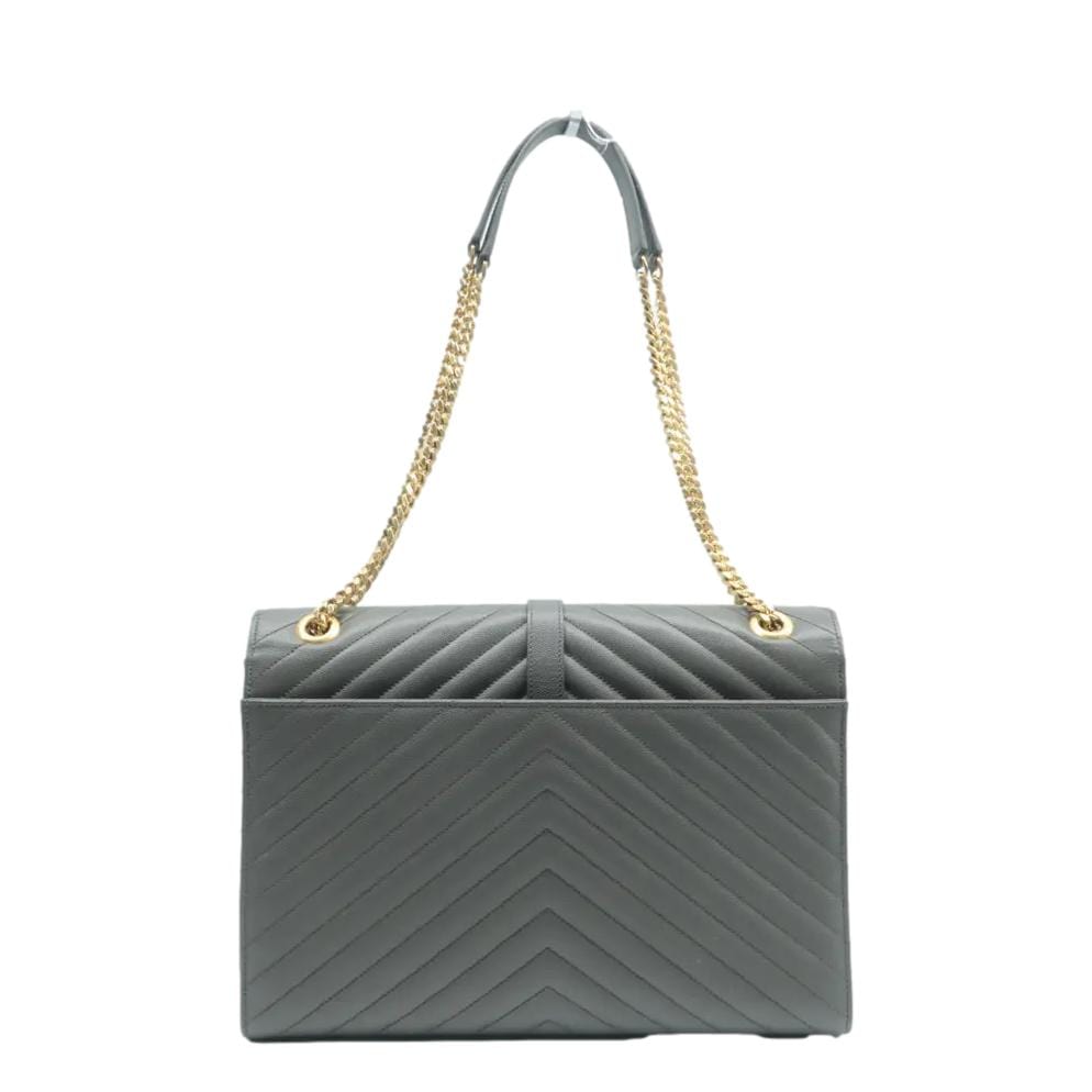 SAINT LAURENT Large Envelope Chevron Leather Shoulder Bag Gray