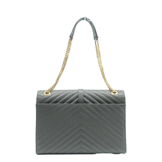 SAINT LAURENT Large Envelope Chevron Leather Shoulder Bag Gray