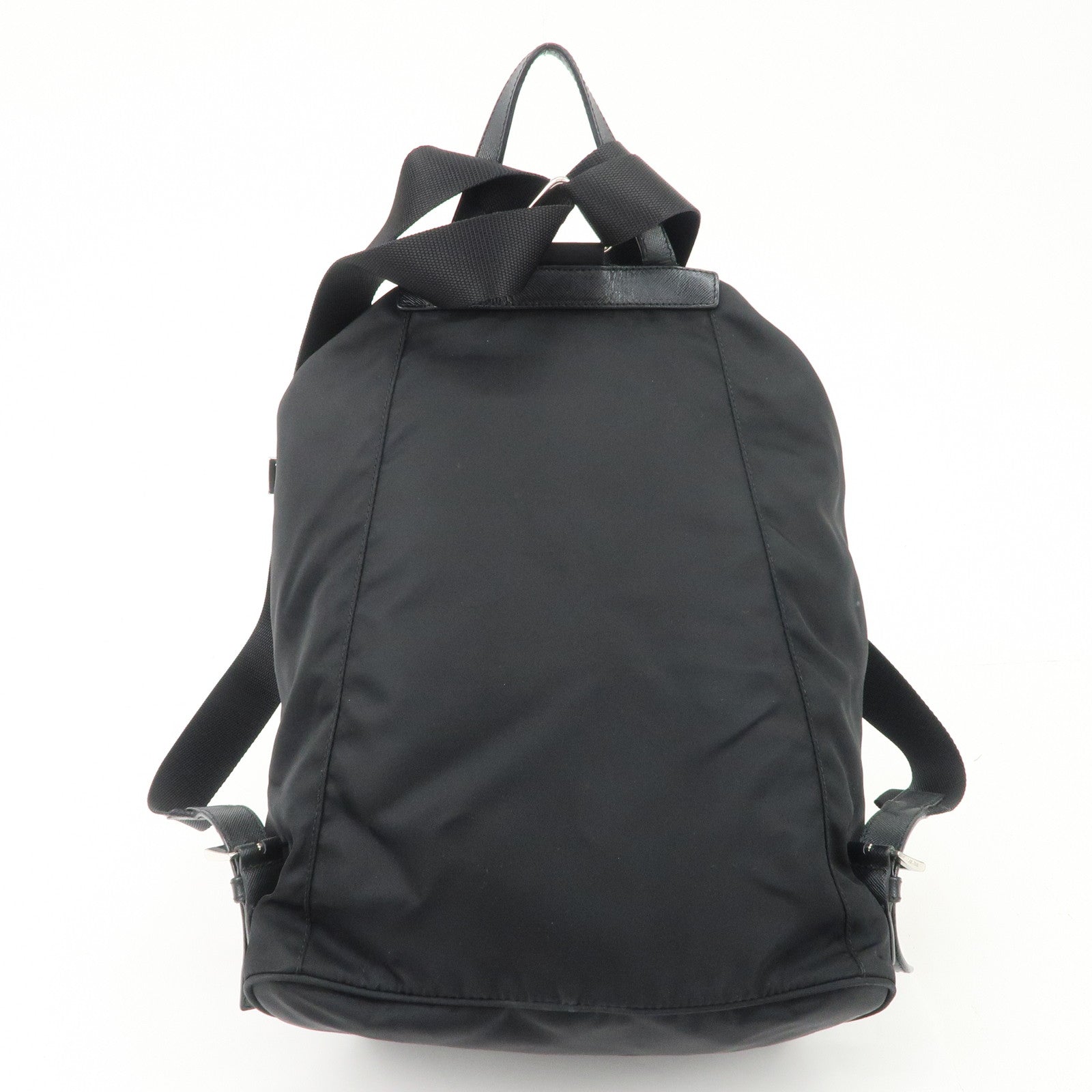 PRADA Triangle Logo Nylon Leather Backpack Ruck Sack Black