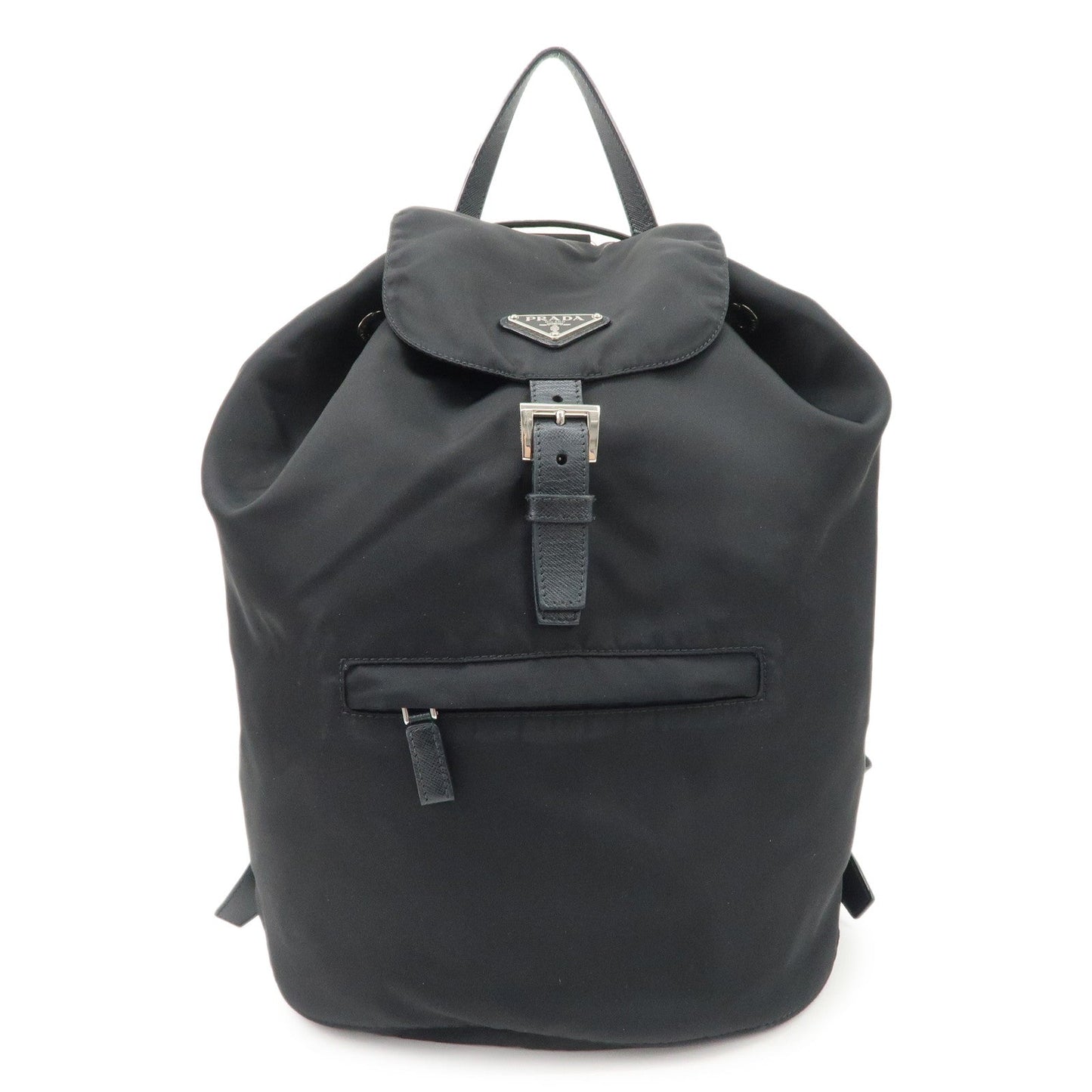 PRADA Triangle Logo Nylon Leather Backpack Ruck Sack Black