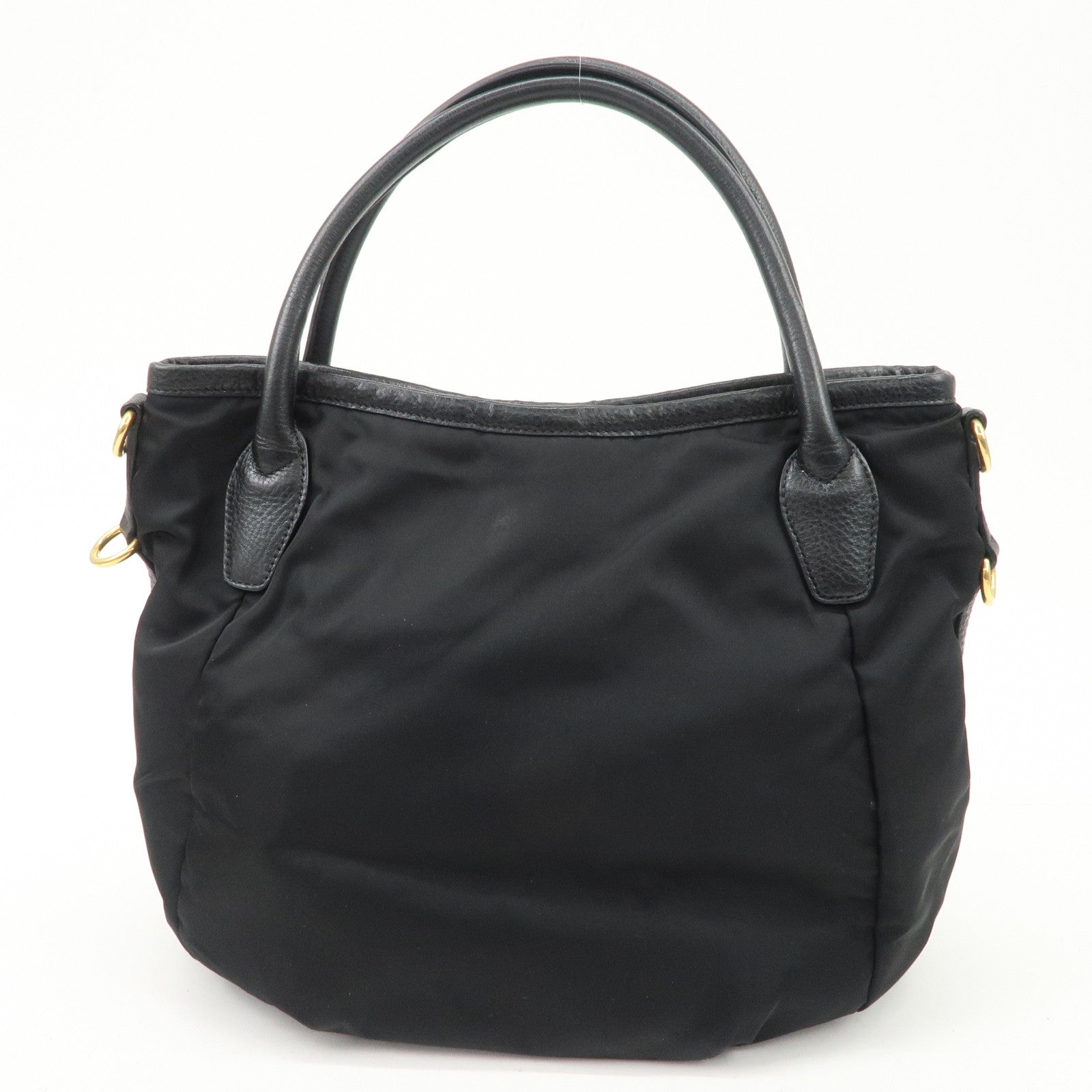 PRADA Logo Nylon Leather 2way Tote Bag Hand Bag Black Gold Hardware