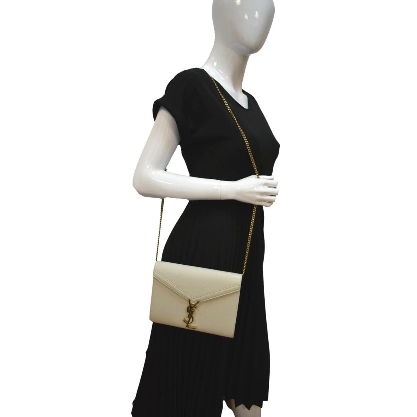 SAINT LAURENT Cassandra Grain De Poudre Embossed Flap Crossbody Bag White